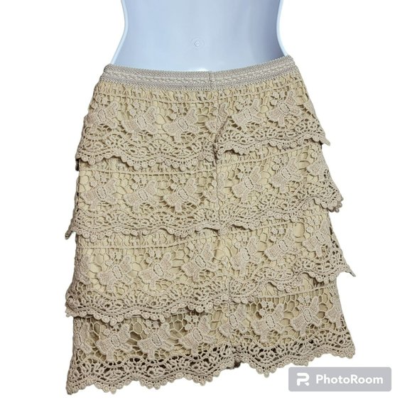 Ko Ko Ailis Women's Small Mini Cream Crochet Skirt with Tiers EUC - Picture 2 of 8